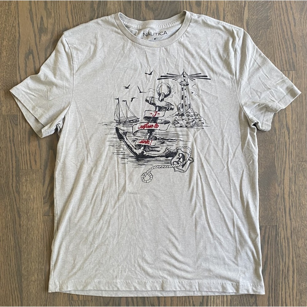 Nautica Graphic T-Shirt Crew Neck Embroidered I refuse to sink! Men Size Medium